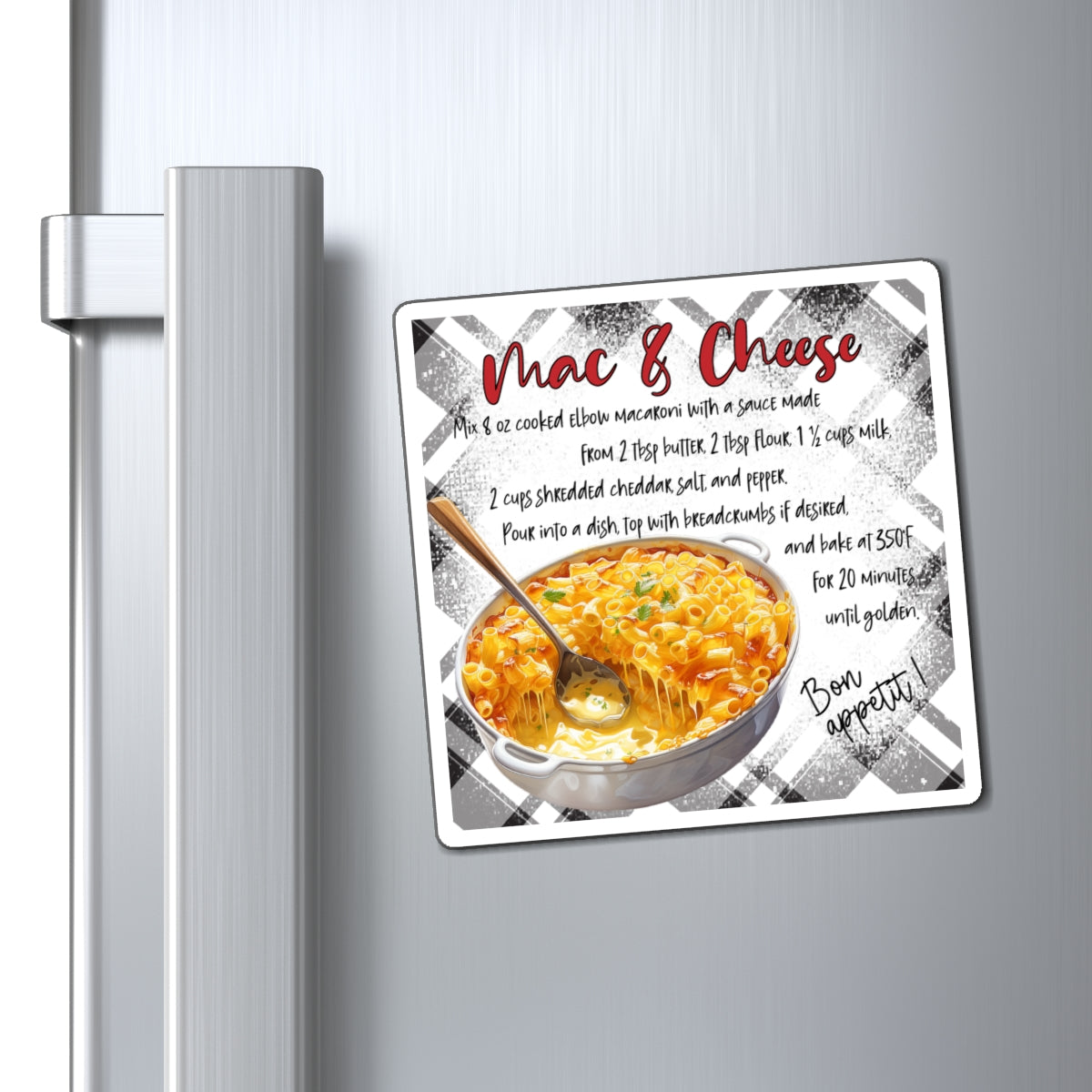 Mac & Cheese Recipe Magnet — Vintage Kitchen Recipe Refrigerator Magnet