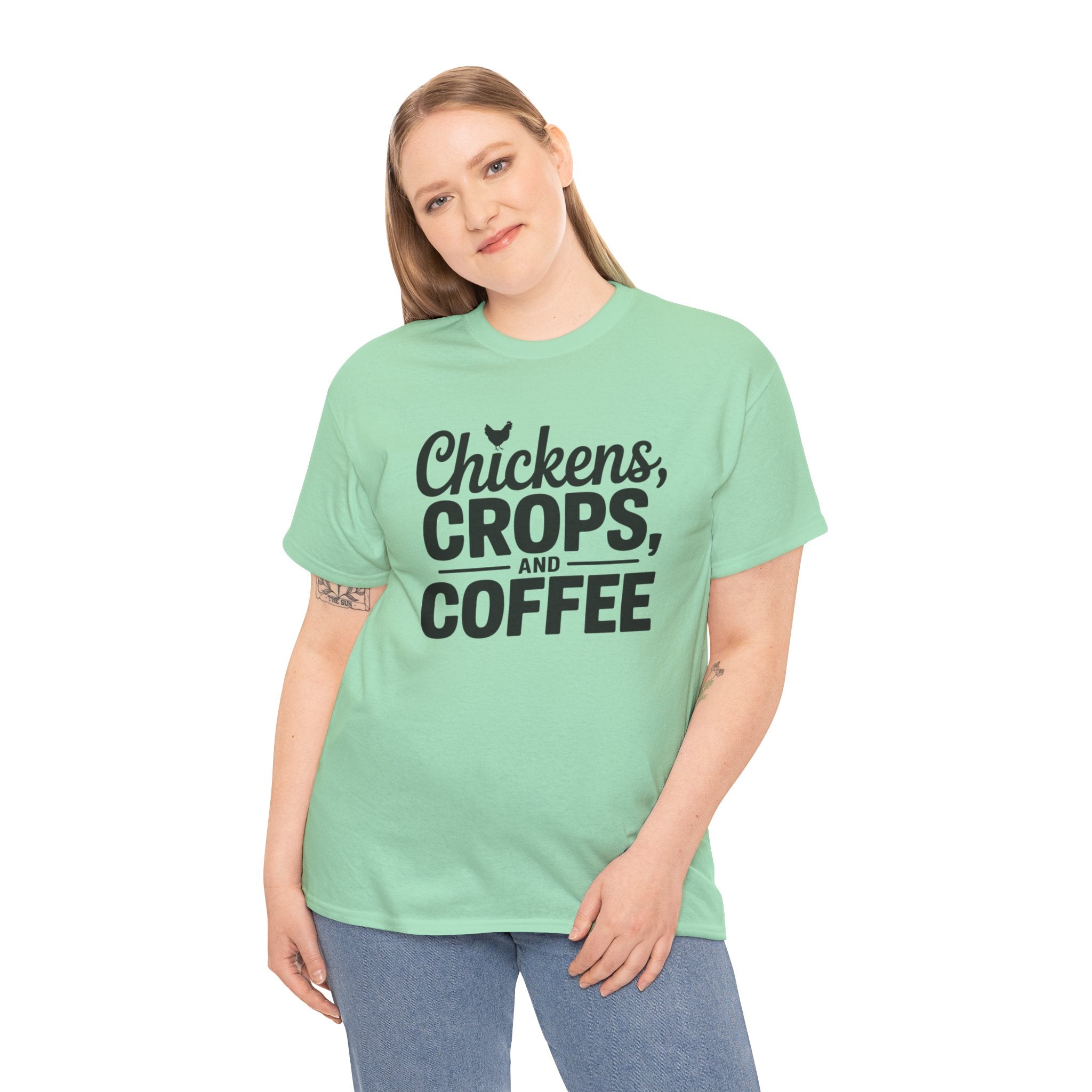 Chickens, Crops and Coffee Tee — Farm Life Graphic T-Shirt