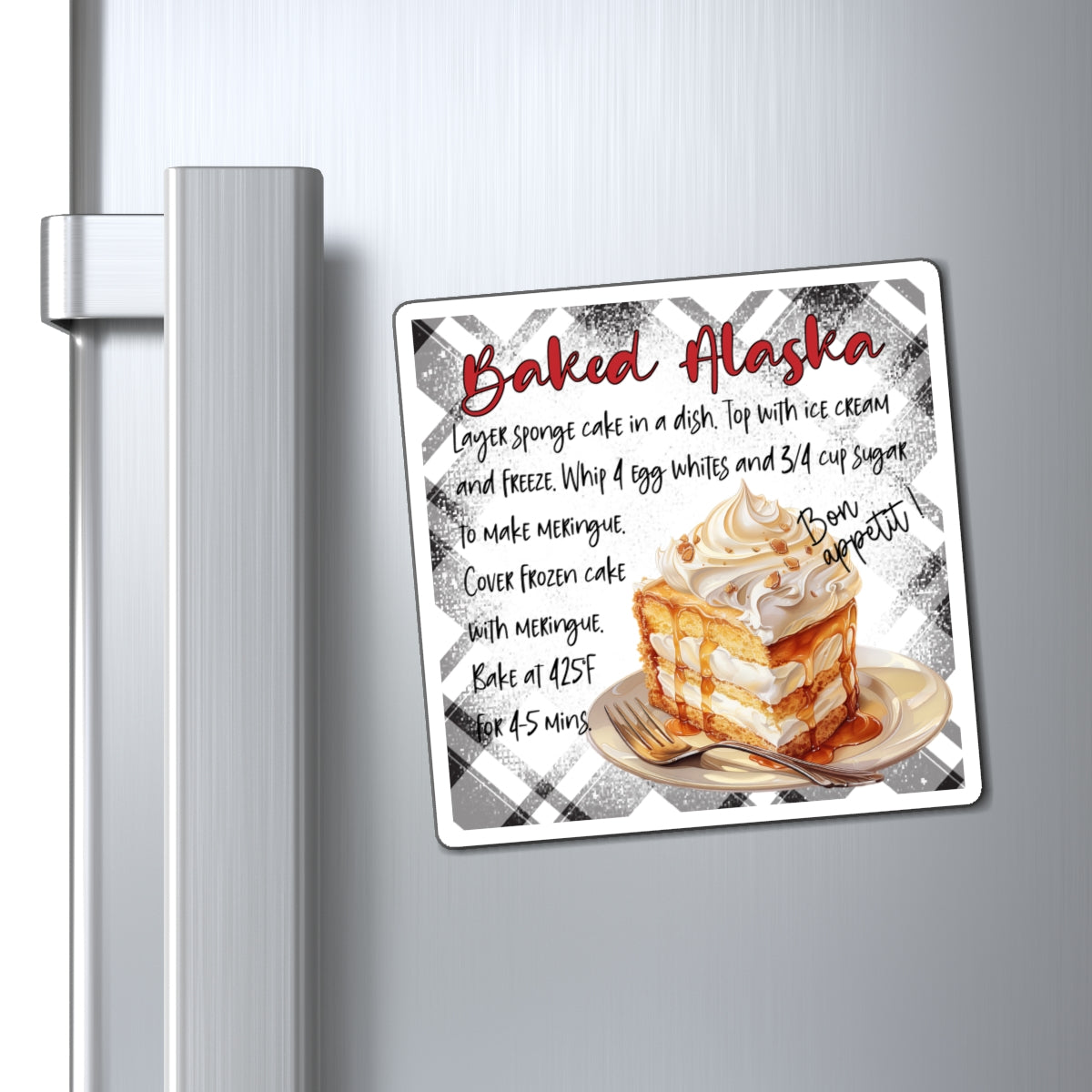 Baked Alaska Recipe Magnet — Vintage Dessert Kitchen Fridge Magnet