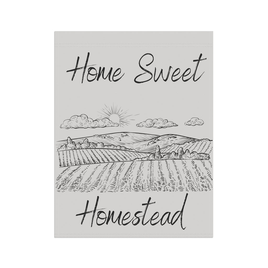Home Sweet Homestead Garden Flag — Rustic Farmhouse House Banner