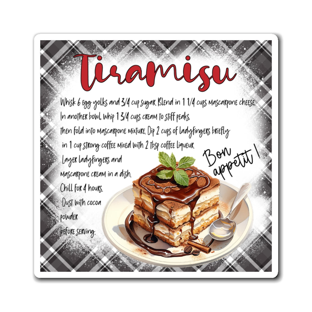 Tiramisu Recipe Magnet — Illustrated Dessert Kitchen Magnet