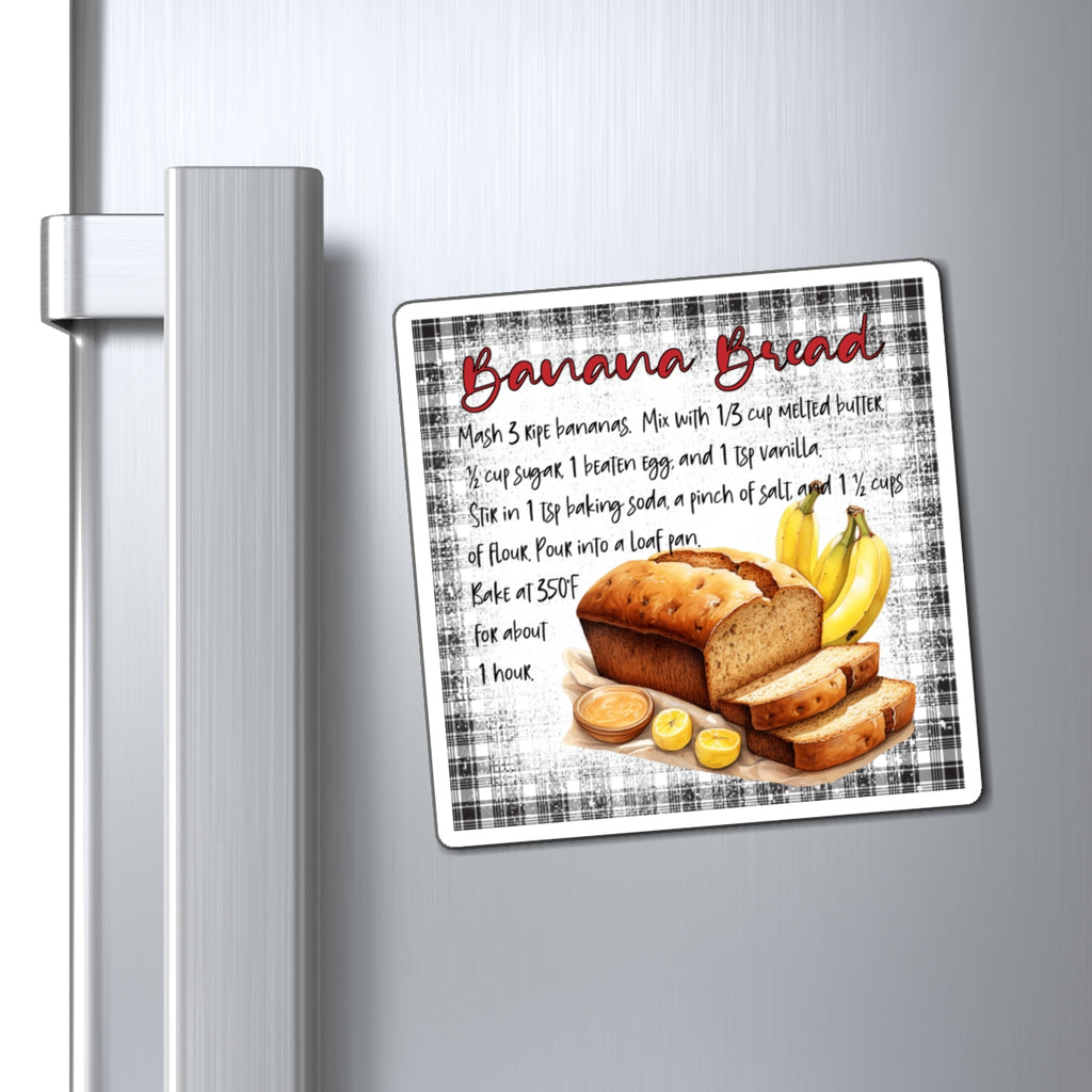 Banana Bread Recipe Magnet — Rustic Kitchen Refrigerator Decor