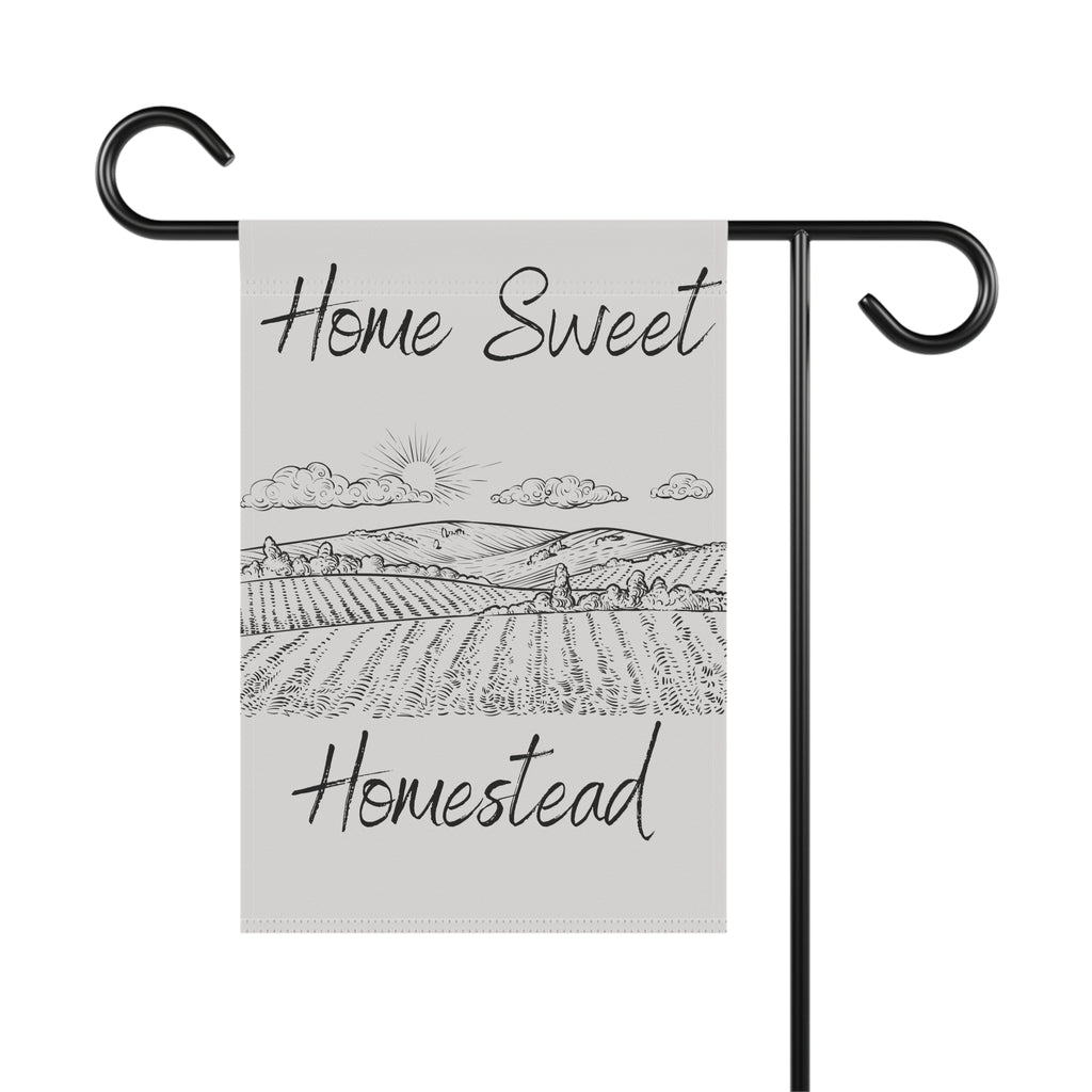 Home Sweet Homestead Garden Flag — Rustic Farmhouse House Banner