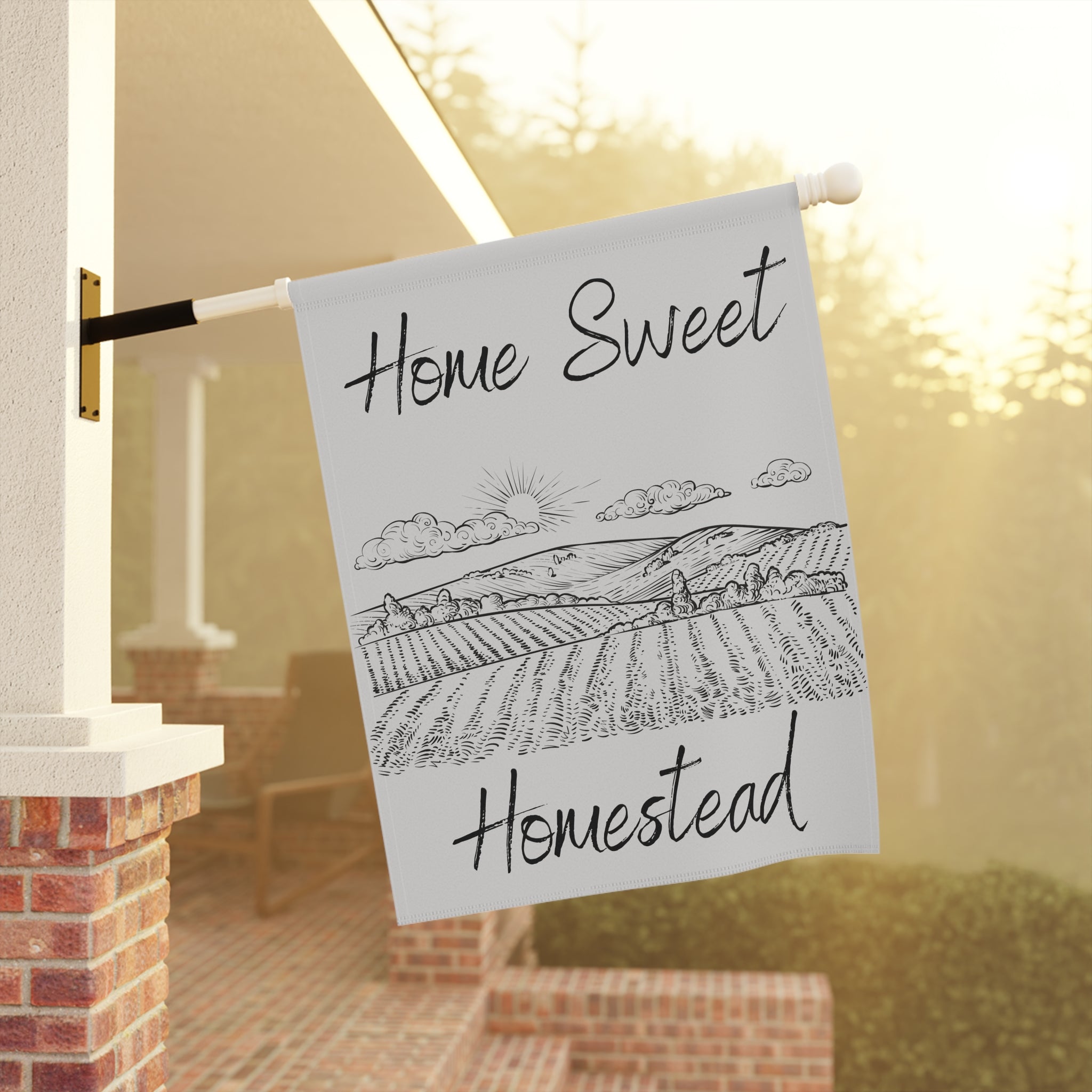Home Sweet Homestead Garden Flag — Rustic Farmhouse House Banner