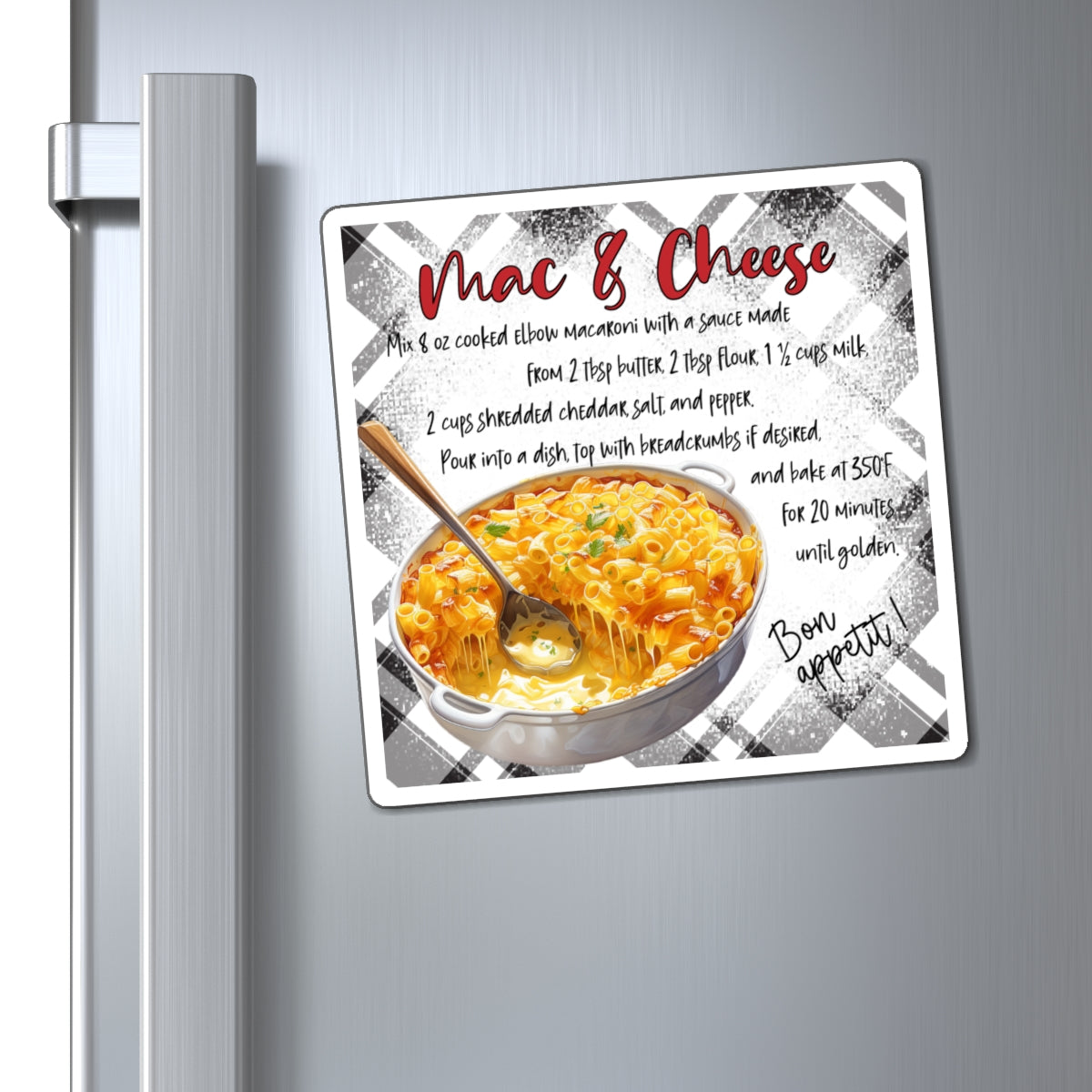 Mac & Cheese Recipe Magnet — Vintage Kitchen Recipe Refrigerator Magnet