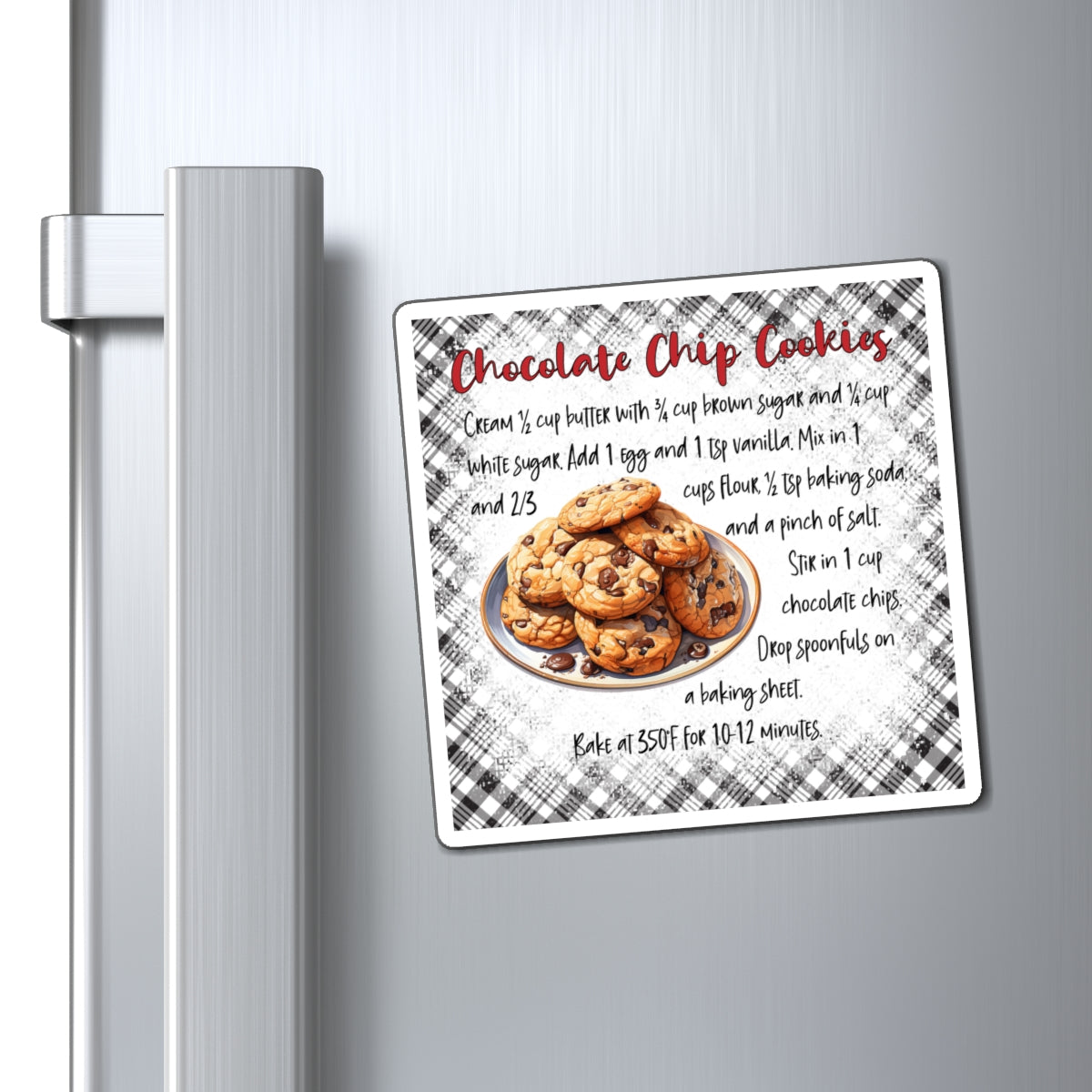 Chocolate Chip Cookies Recipe Magnet — Kitchen Refrigerator Decor, Holiday Baking Gift