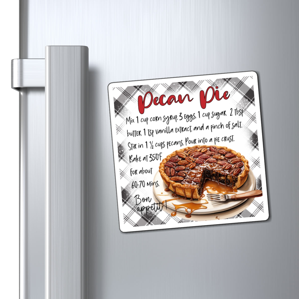 Pecan Pie Recipe Magnet — Kitchen Recipe Fridge Magnet