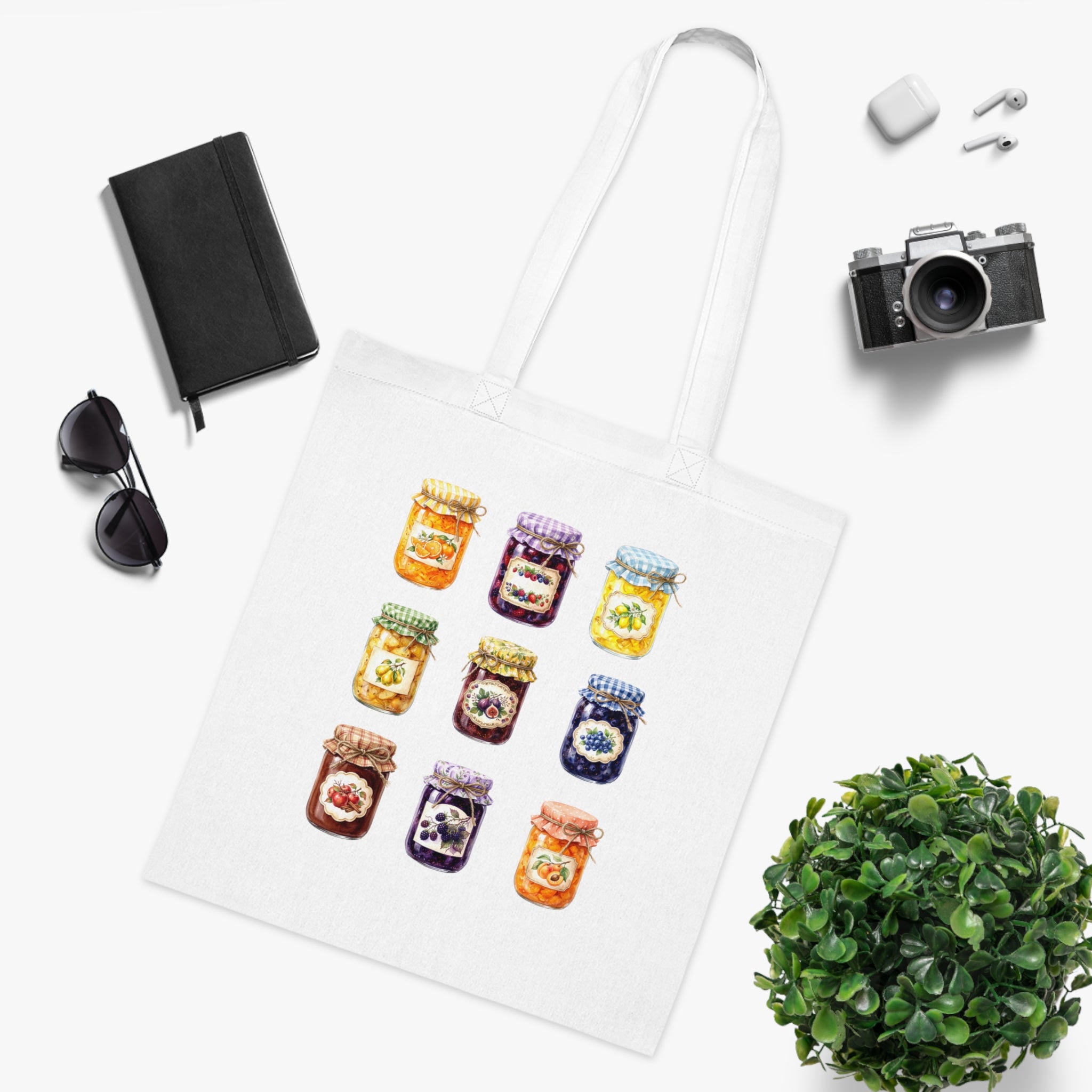 Jar Illustration Cotton Tote Bag — Cute Picnic Market Grocery Reusable Bag