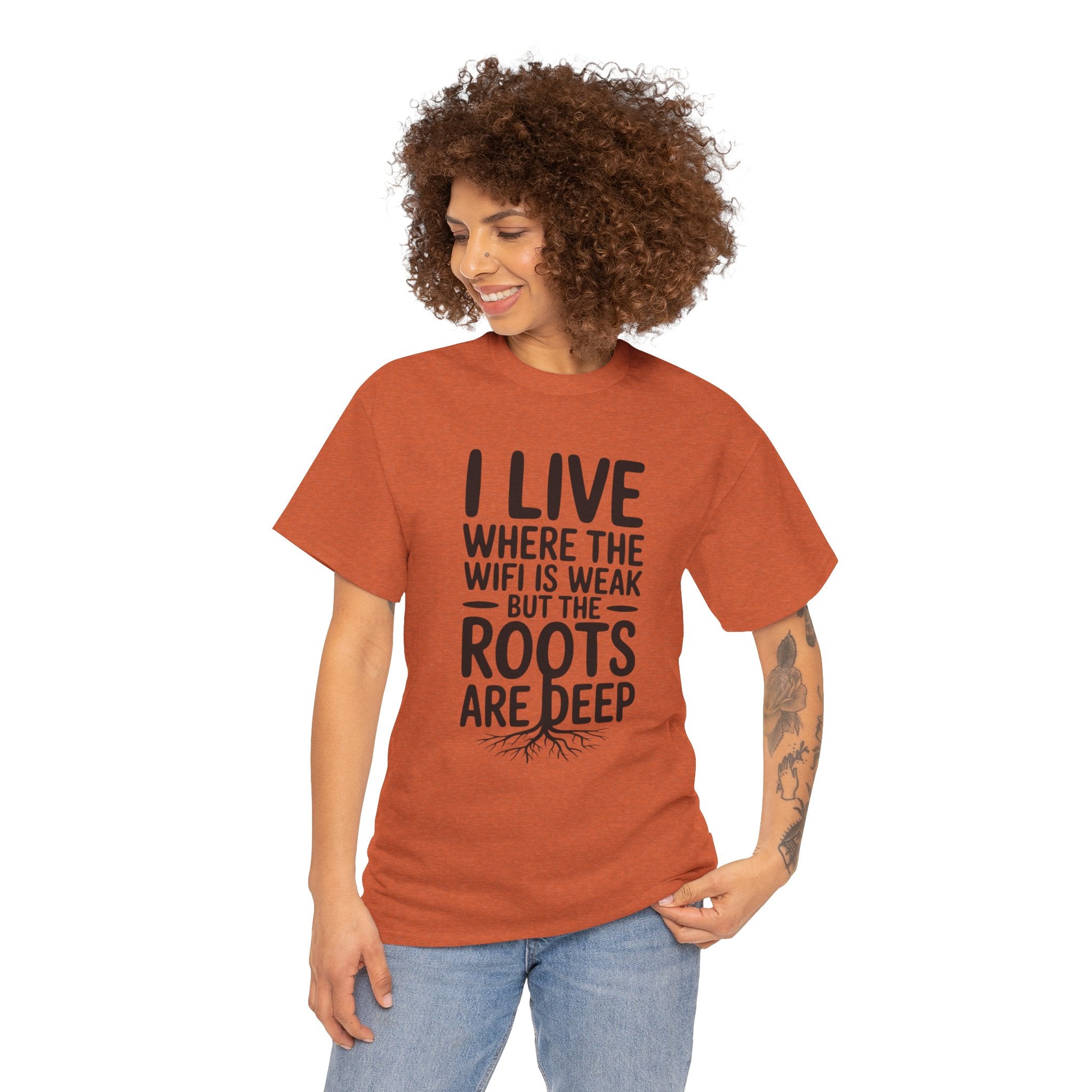 Rural Roots Tee — "I live where the WiFi is weak but the roots are deep" Cotton Shirt