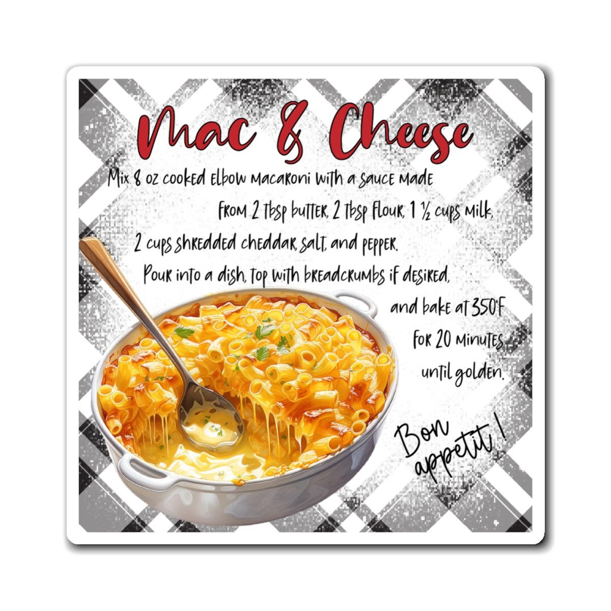 Mac & Cheese Recipe Magnet — Vintage Kitchen Recipe Refrigerator Magnet