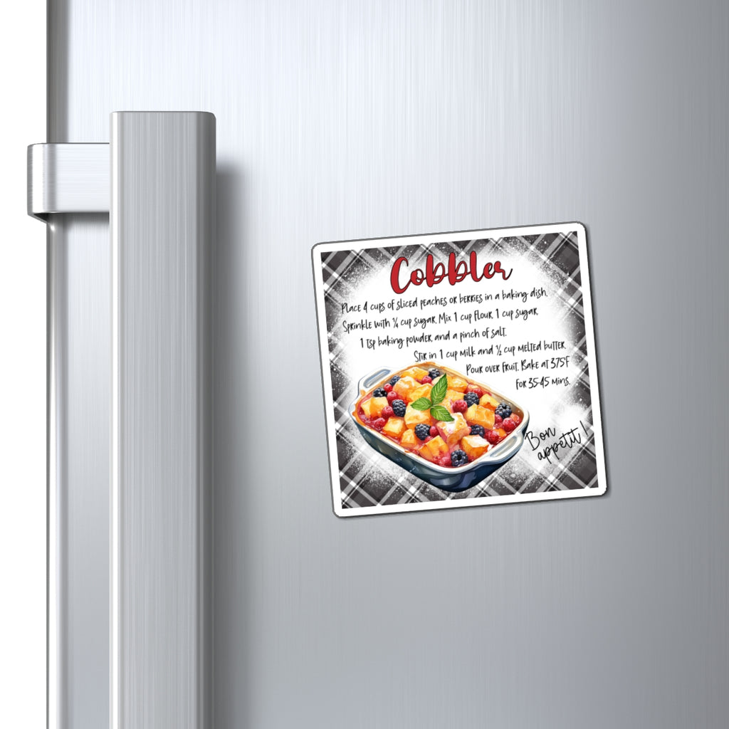 Cobbler Recipe Refrigerator Magnet — Vintage Plaid Kitchen Decor