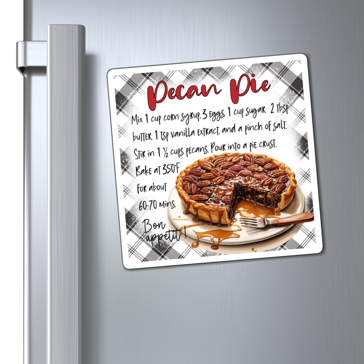 Pecan Pie Recipe Magnet — Kitchen Recipe Fridge Magnet