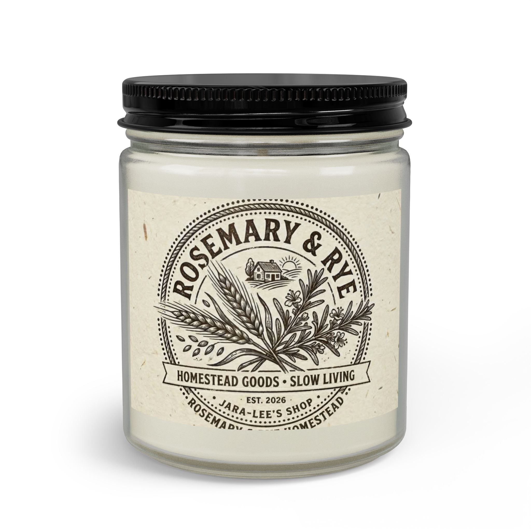 Rosemary & Rye Scented Candle Set — Amber Jar with Matches & Wick Trimmer
