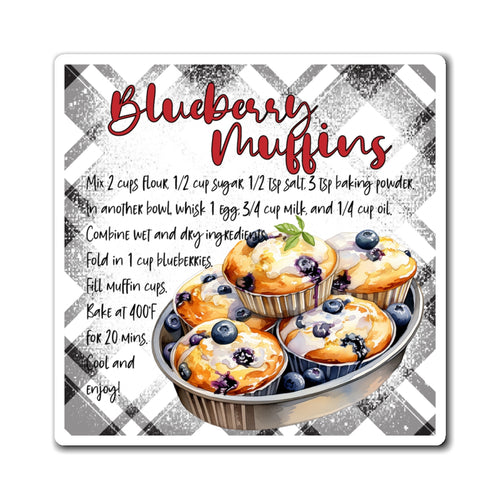 Blueberry Muffins Recipe Magnet — Kitchen Recipe Refrigerator Magnet