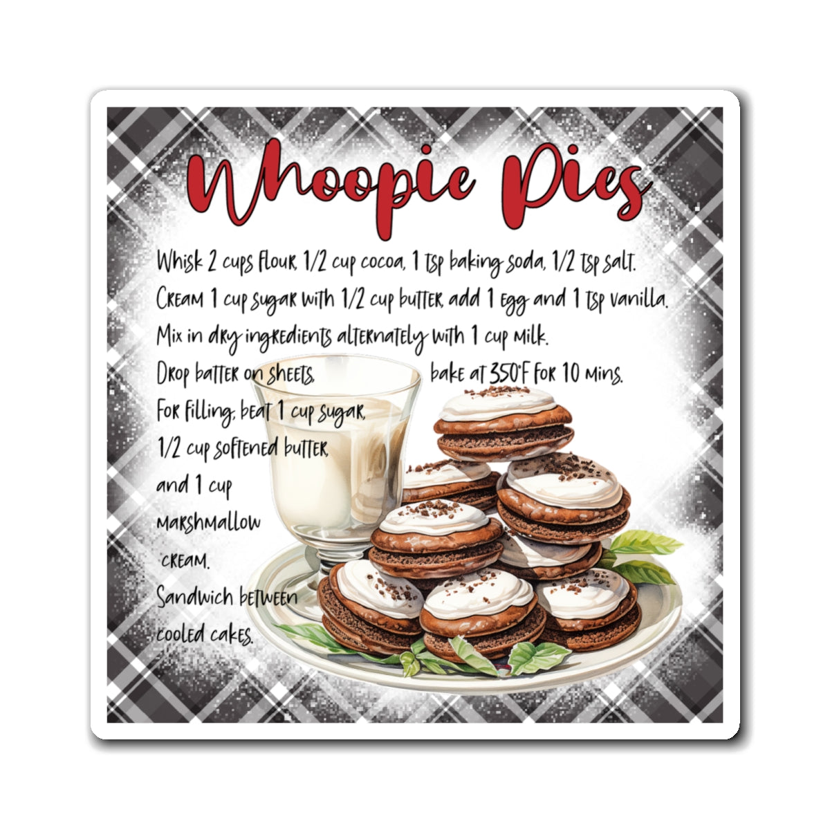 Whoopie Pies Recipe Magnet — Vintage Bakery Kitchen Refrigerator Decor