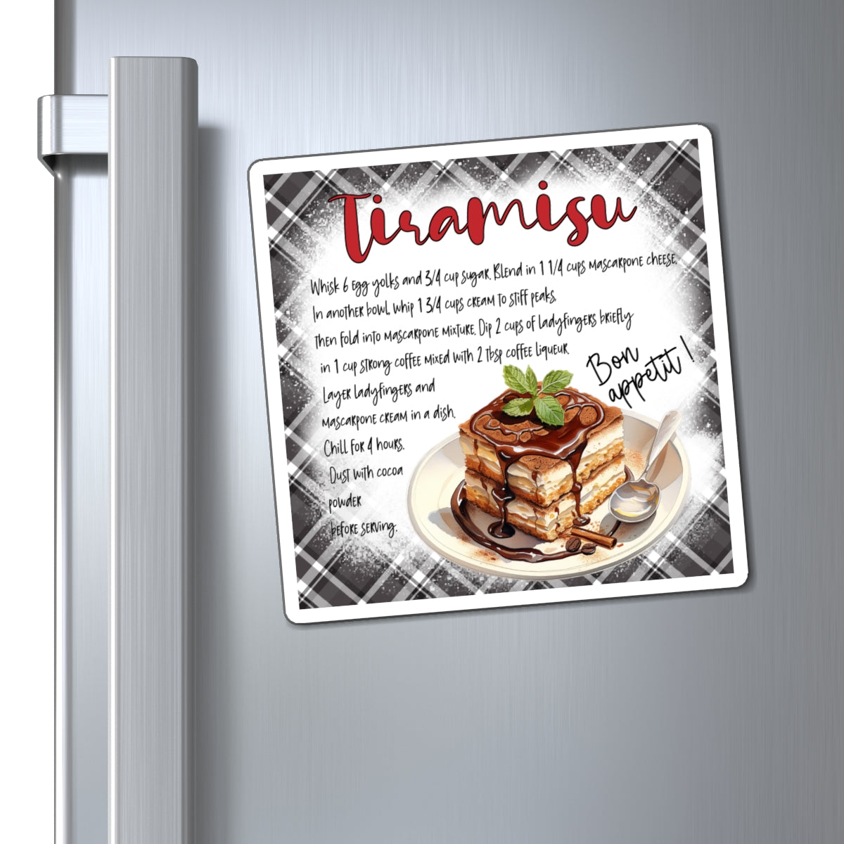 Tiramisu Recipe Magnet — Illustrated Dessert Kitchen Magnet
