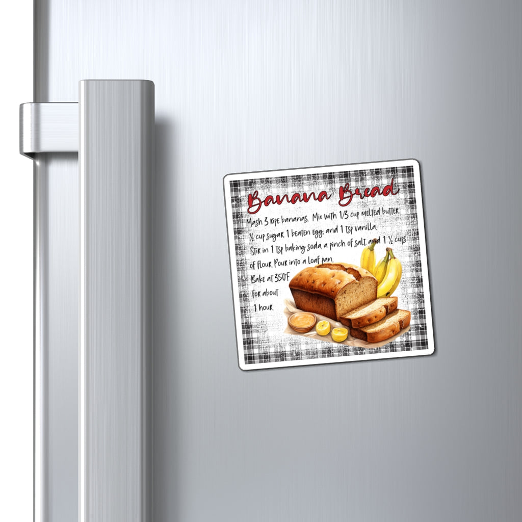 Banana Bread Recipe Magnet — Rustic Kitchen Refrigerator Decor