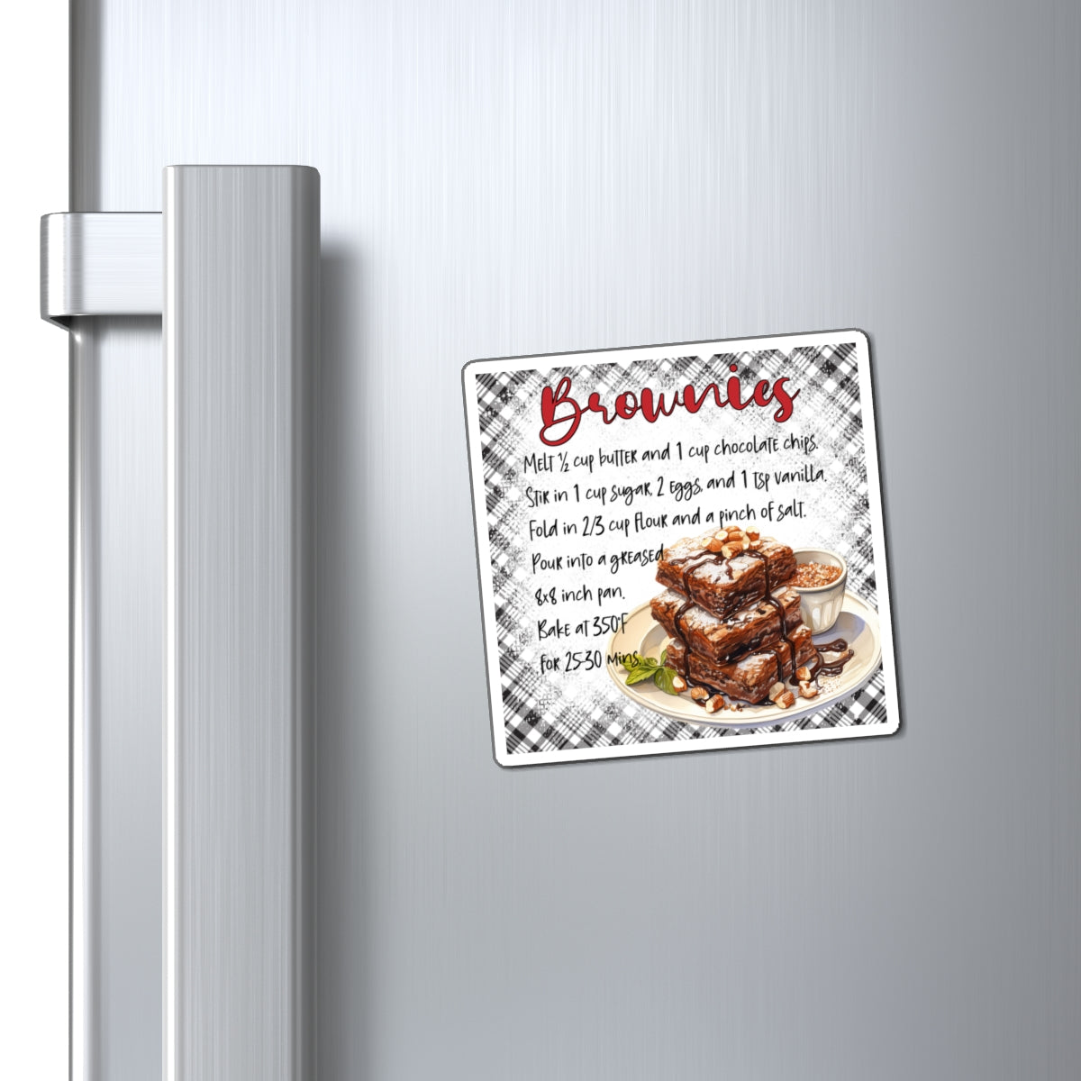 Brownies Recipe Magnet — Illustrated Dessert Kitchen Refrigerator Magnet