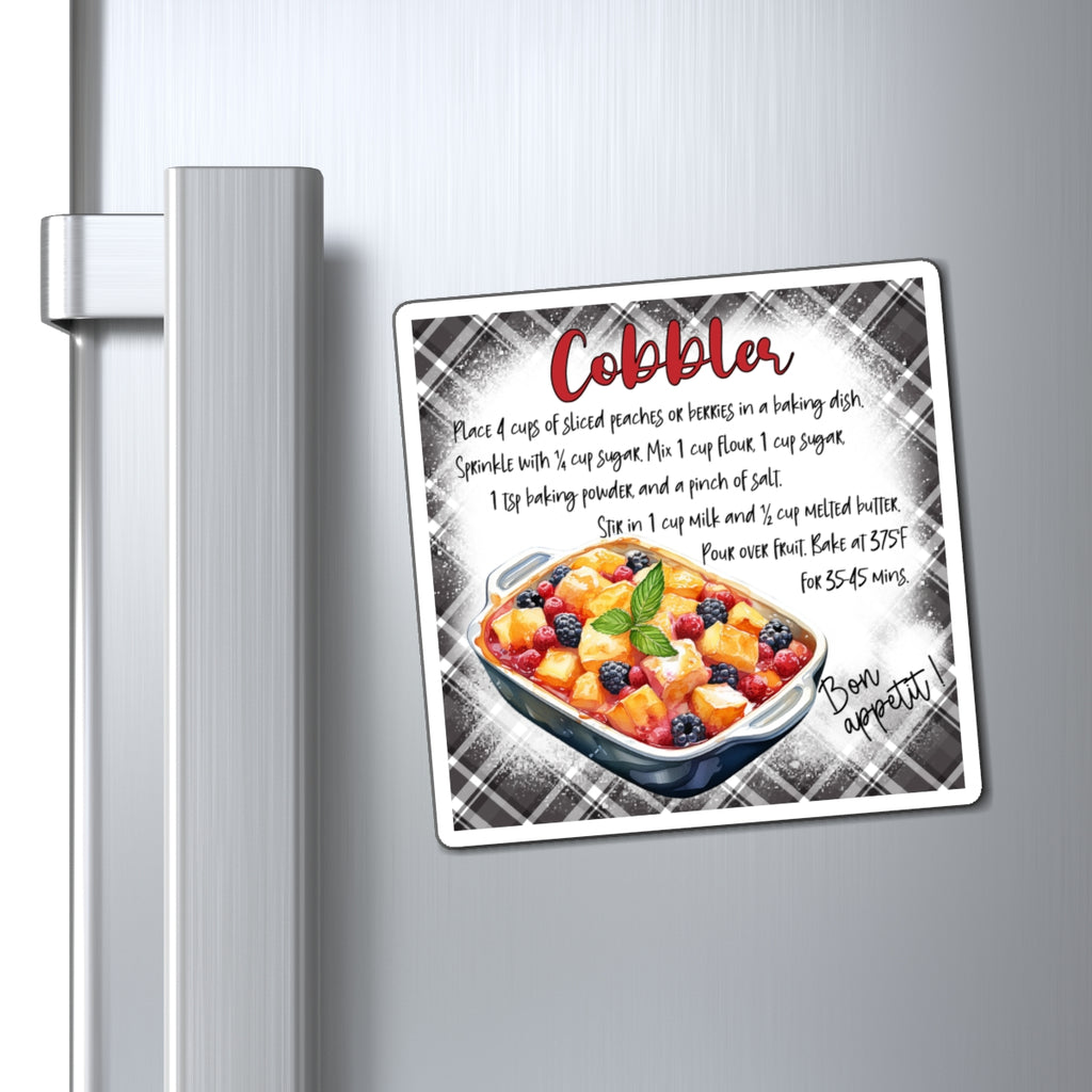 Cobbler Recipe Refrigerator Magnet — Vintage Plaid Kitchen Decor