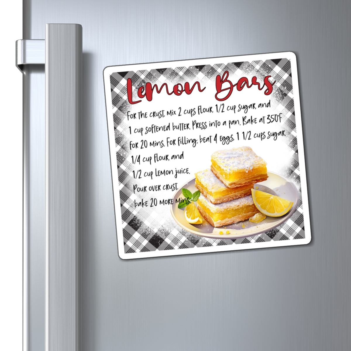 Lemon Bars Recipe Magnet — Vintage Kitchen Recipe Fridge Magnet