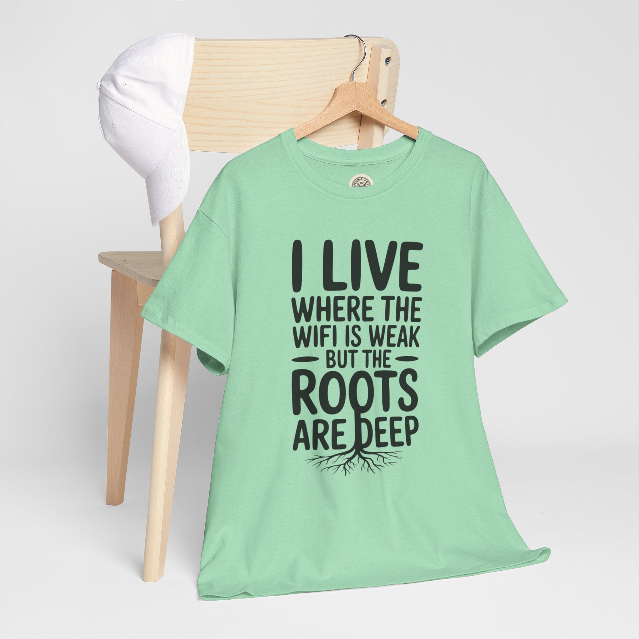 Rural Roots Tee — "I live where the WiFi is weak but the roots are deep" Cotton Shirt
