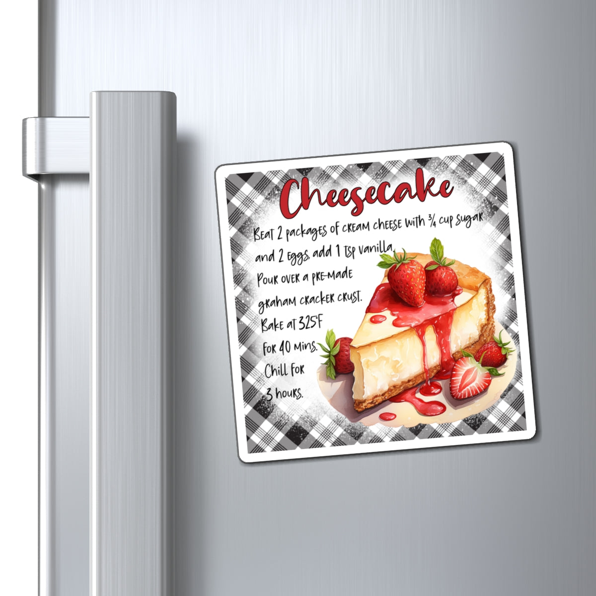 Cheesecake Recipe Magnet — Strawberry Cheesecake Kitchen Refrigerator Decor