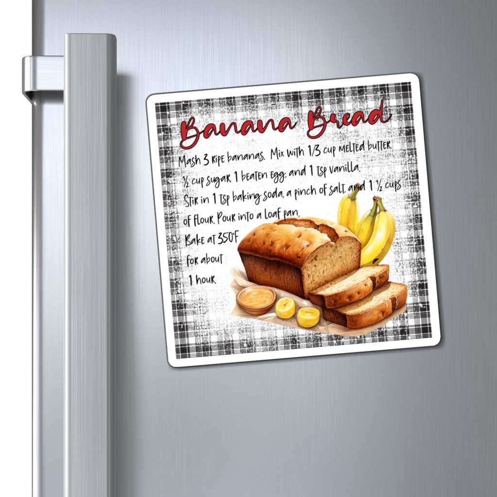 Banana Bread Recipe Magnet — Rustic Kitchen Refrigerator Decor