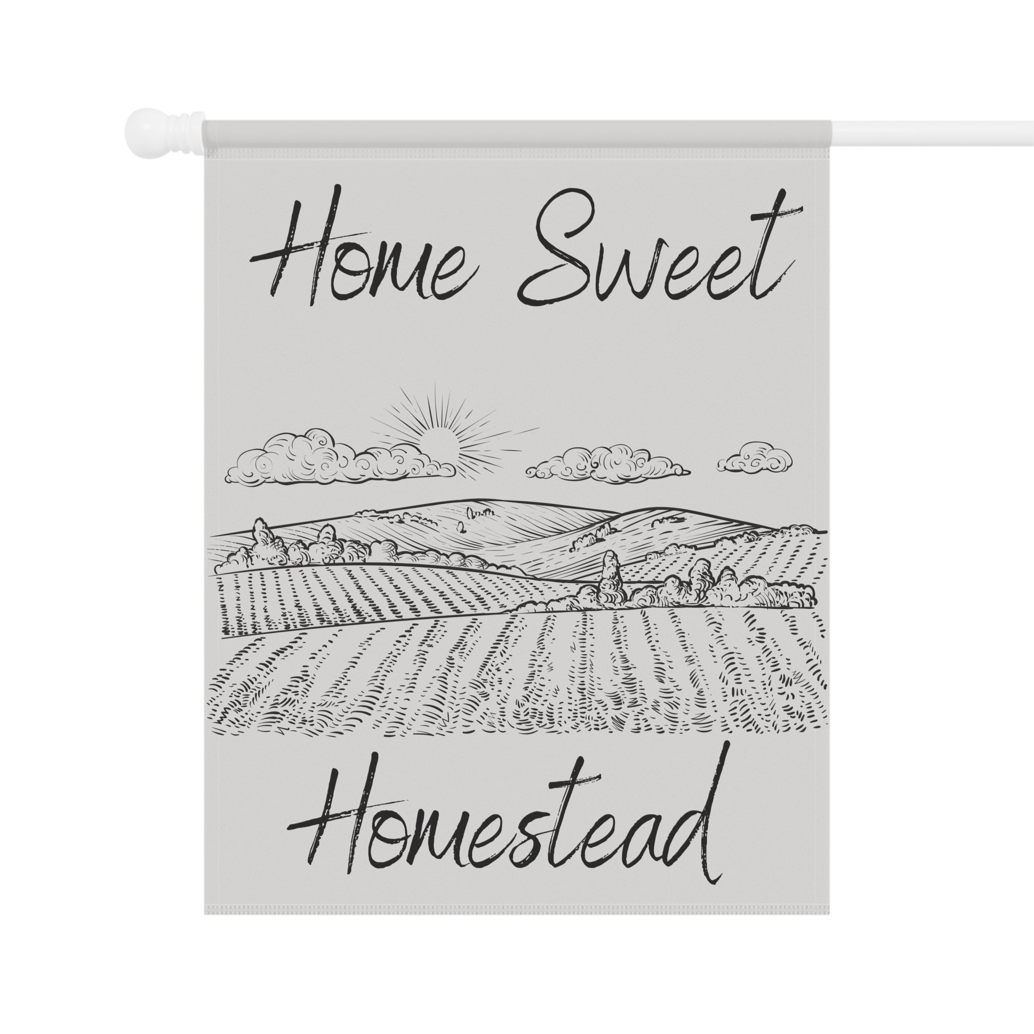 Home Sweet Homestead Garden Flag — Rustic Farmhouse House Banner