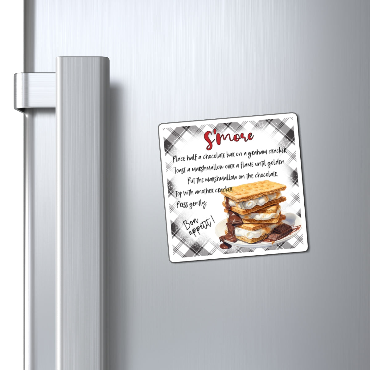 S'more Recipe Magnet — Retro Plaid Kitchen Fridge Decor