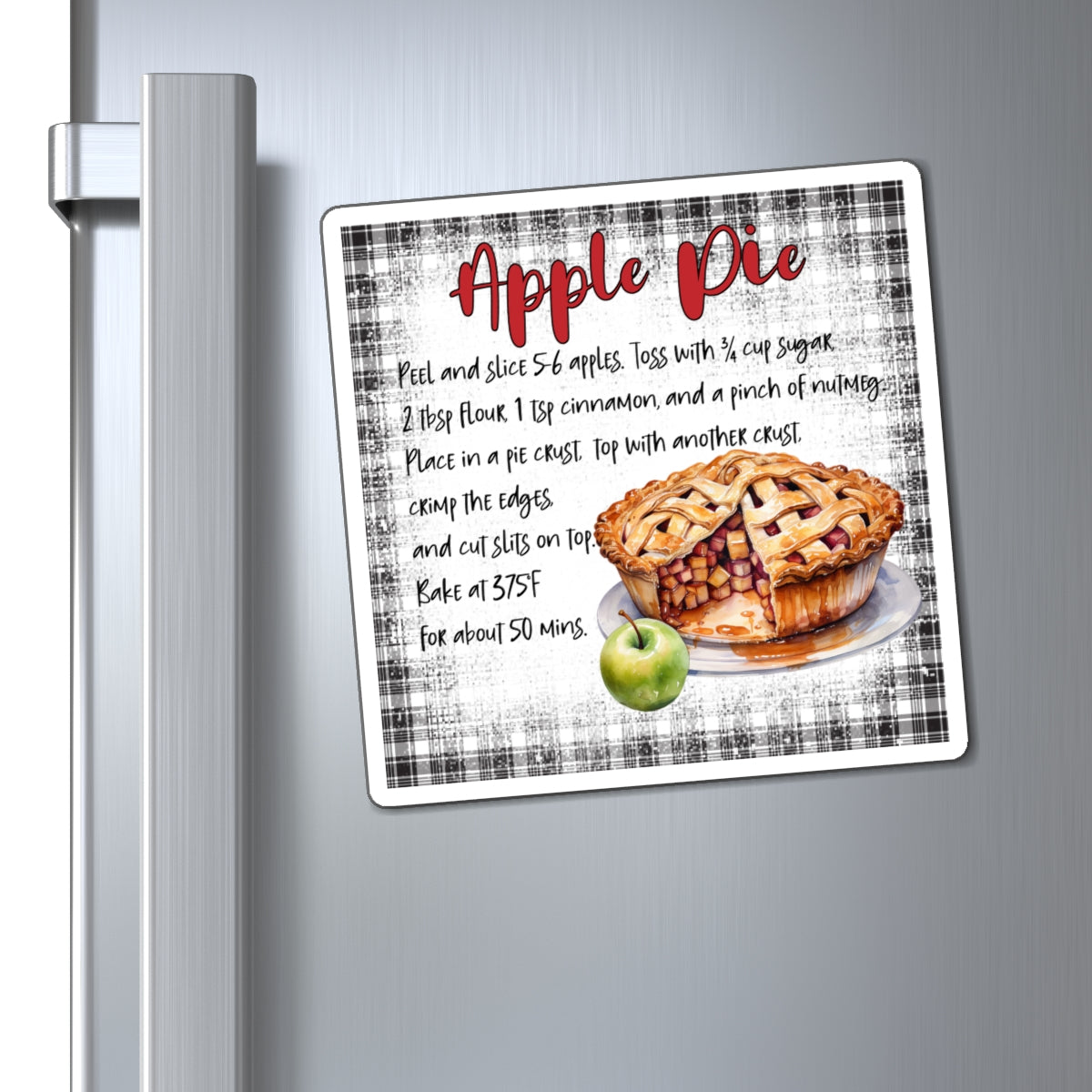 Apple Pie Recipe Magnet — Vintage Plaid Kitchen Magnet with Recipe