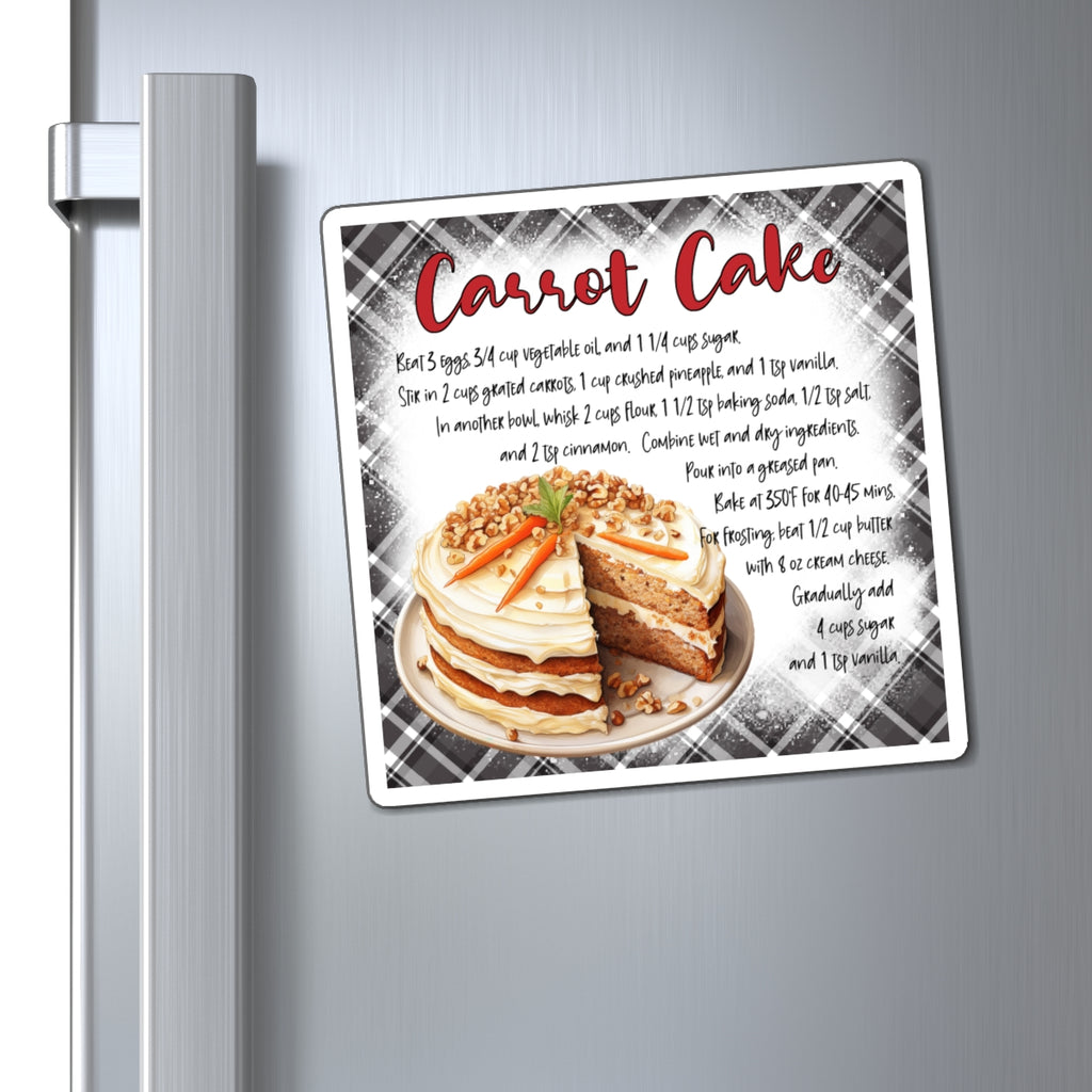 Carrot Cake Recipe Magnet — Retro Plaid Kitchen Refrigerator Decor