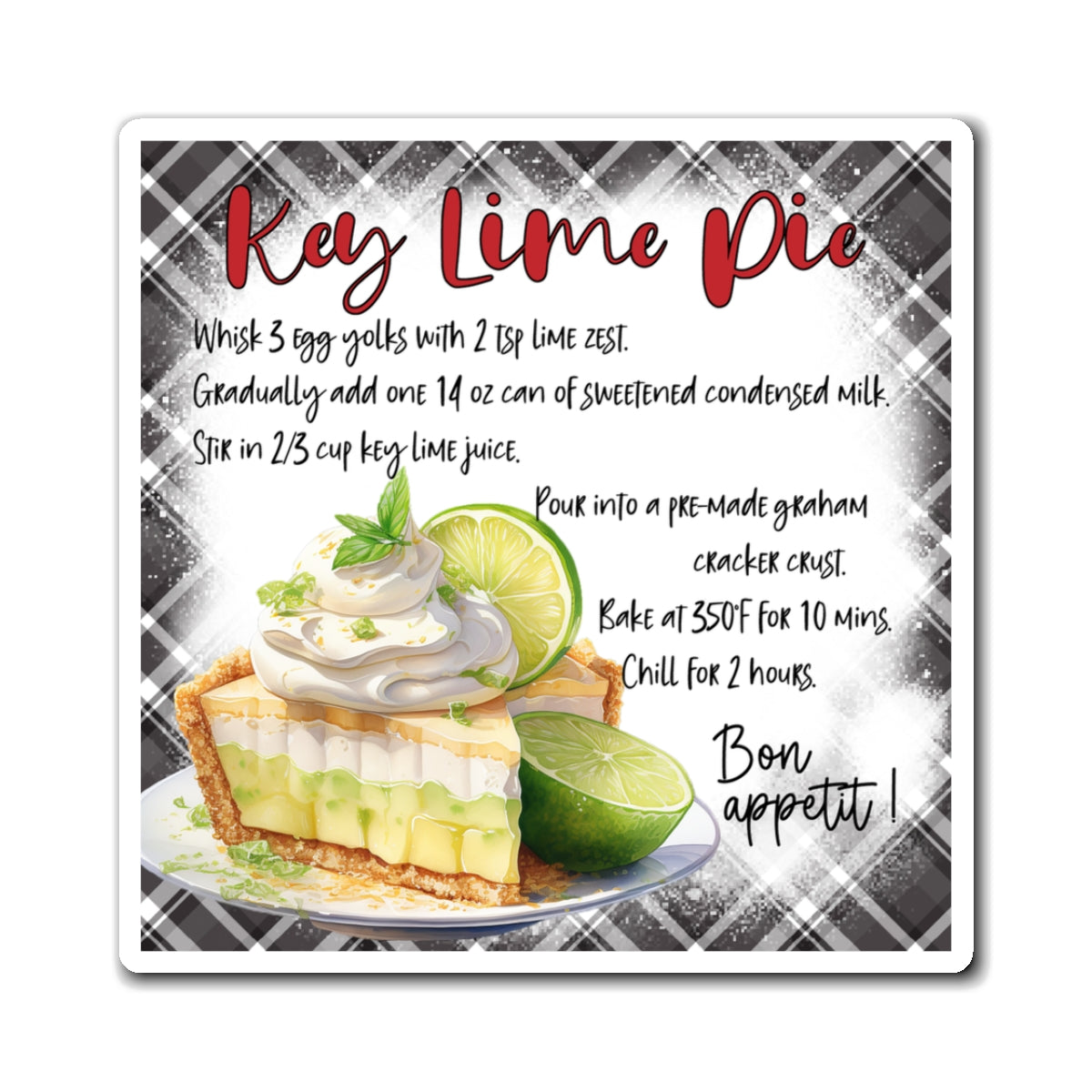 Key Lime Pie Recipe Magnet — Kitchen Recipe Fridge Decor