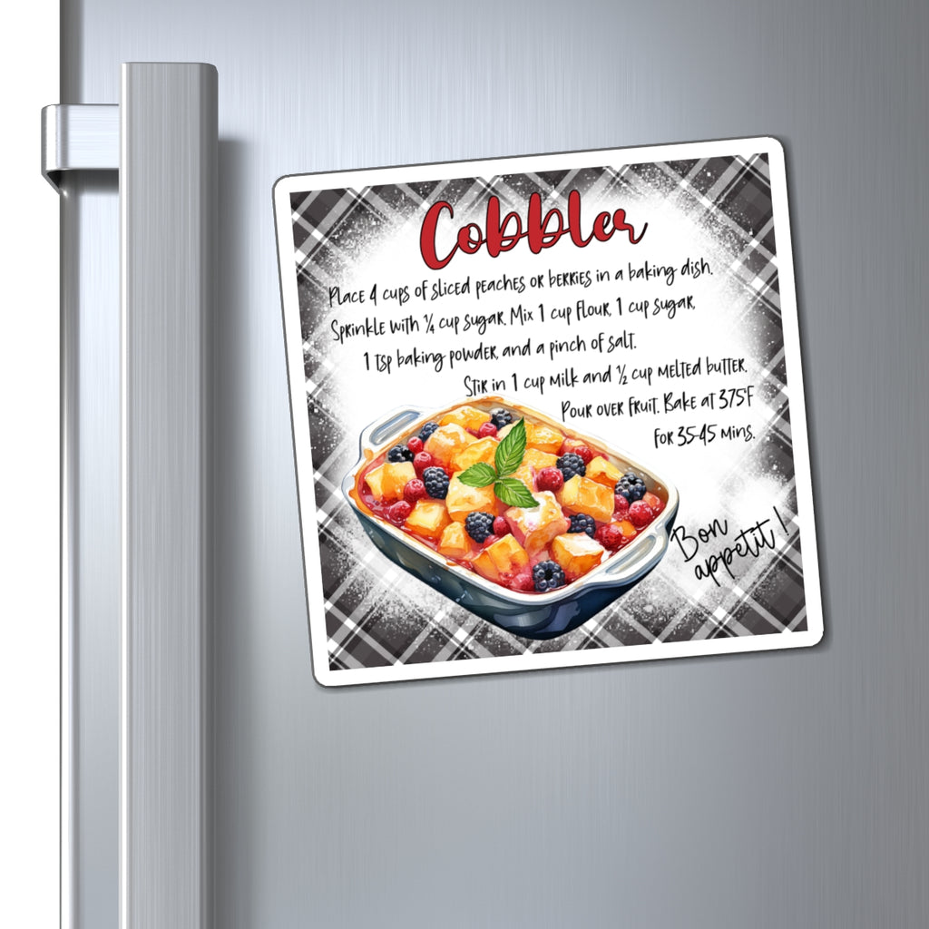 Cobbler Recipe Refrigerator Magnet — Vintage Plaid Kitchen Decor