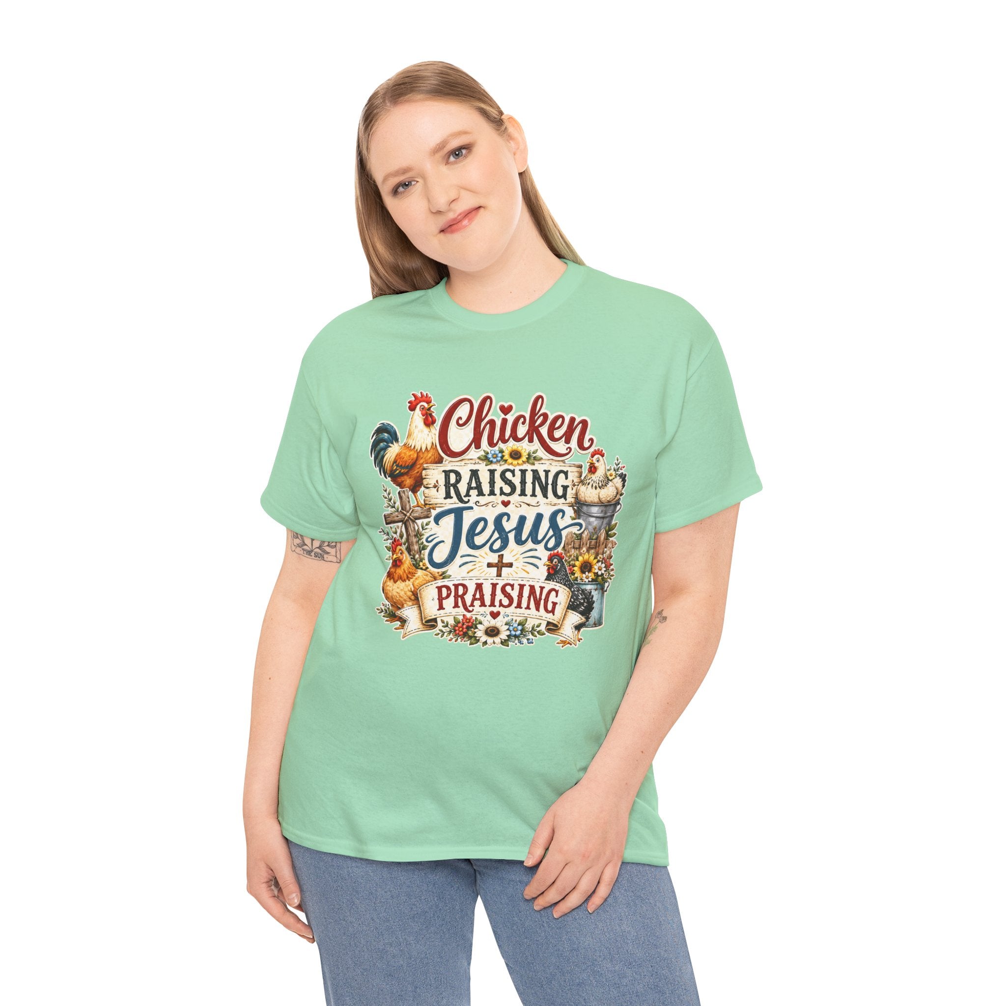 Chicken Raising Jesus Praising T-Shirt — Farm Faith Graphic Tee